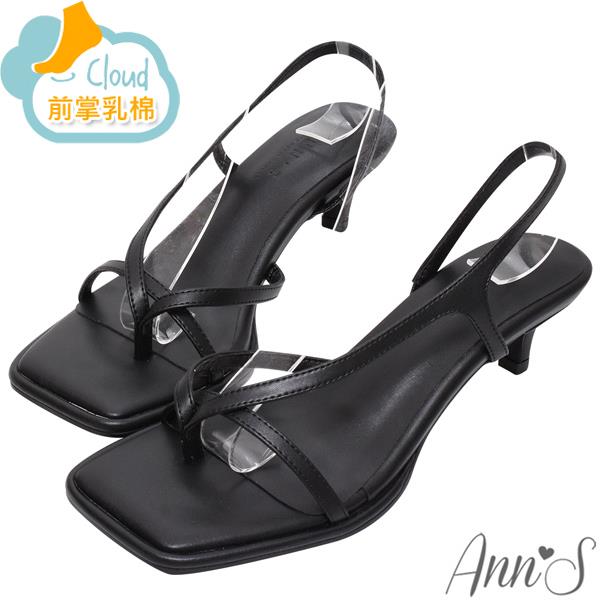 🍎任一雙現折$618🍎Ann’S美化腳版加圍邊-後拉帶夾腳細跟方頭涼鞋5cm-黑