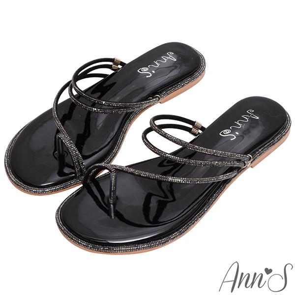 💐母親節限定專區最高7折💐Ann’S鑽石圍邊寬版-可兩穿平底涼拖鞋-黑