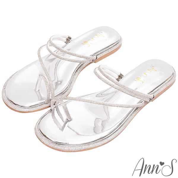💎正價涼鞋買就送防水鞋袋💎Ann’S鑽石圍邊寬版-可兩穿平底涼拖鞋-銀