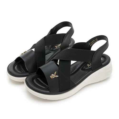 ⚡夏季應援 BIG SALE｜PLAYBOY 愜意時光 彈力鬆緊帶涼鞋-黑(PY0073)