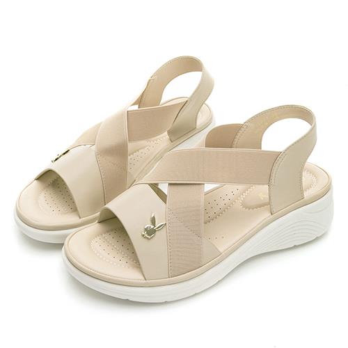 ⚡夏季應援 BIG SALE｜PLAYBOY 愜意時光 彈力鬆緊帶涼鞋-杏(PY0073)