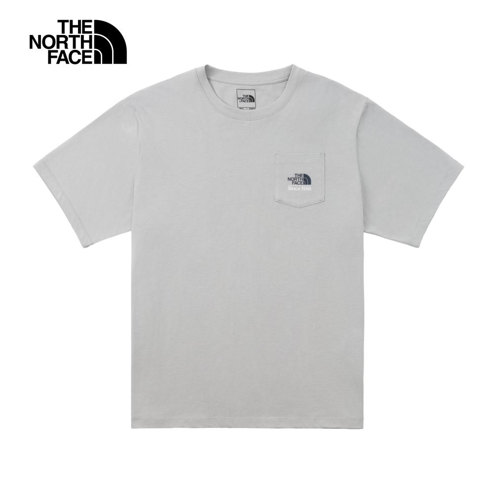 【特降】The North Face北面男女款灰色胸前LOGO口袋短袖T恤|88G4A0M