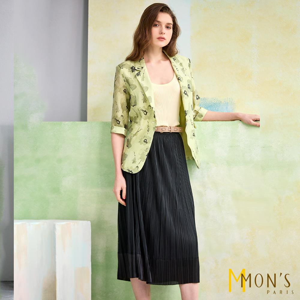 下擺拼接細褶長裙_黑色【MON'S 流行服飾】
