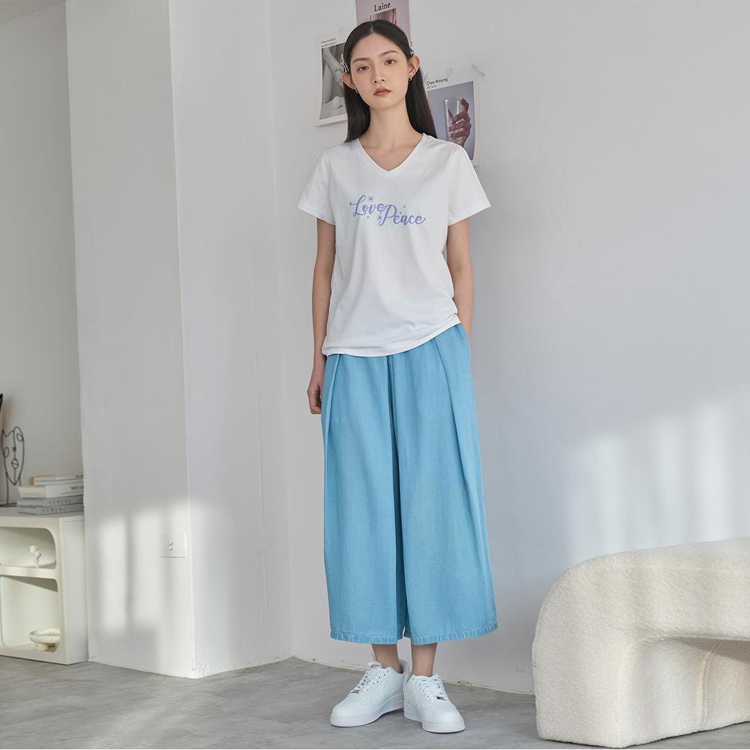 愛與和平之星V領短袖(白色)-女
