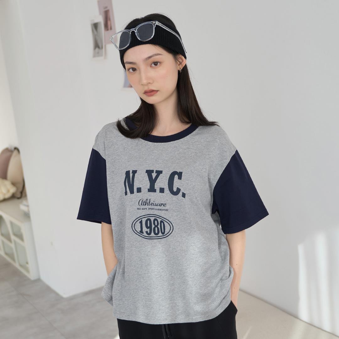 1980紐約街頭潮流短袖上衣(麻灰)-女