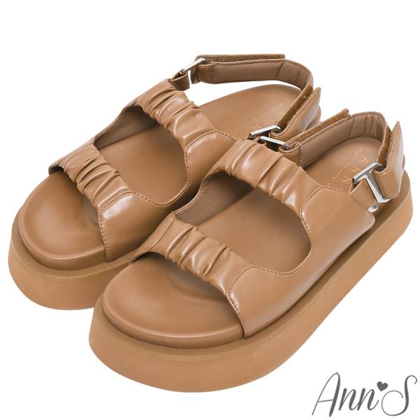 🏖️指定涼鞋專區最高現折$1554🏖️Ann’S二代彈力厚底Plus+質感抓皺皮革可兩穿結涼拖鞋5cm-棕