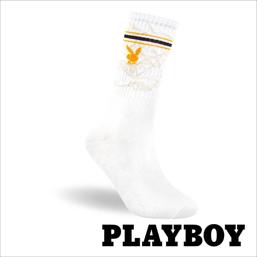 【襪款任選4雙$395 、9雙$750】 PLAYBOY 繽紛兔頭男中筒休閒襪-白(BB3523)
