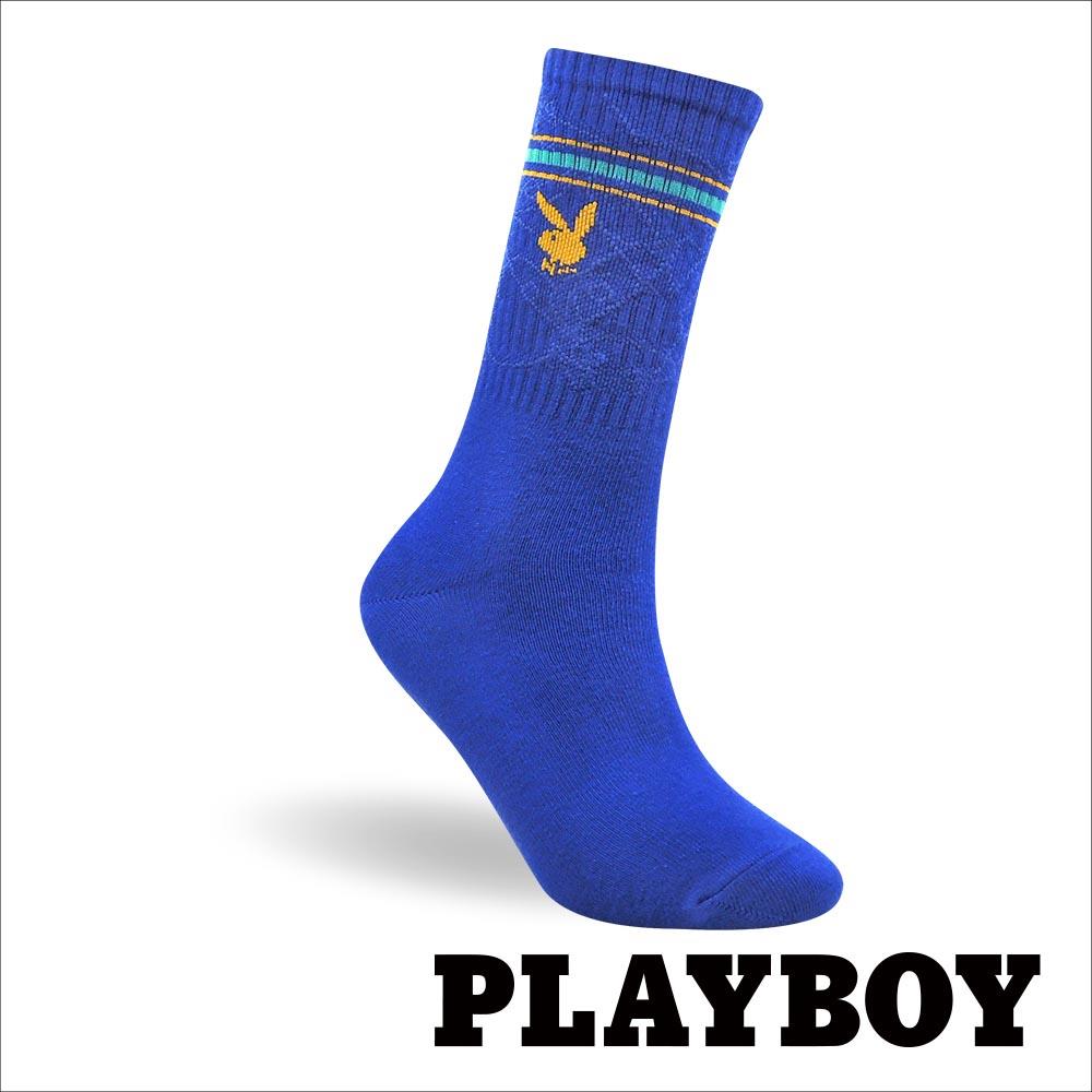 【襪款任選4雙$395 、9雙$750】 PLAYBOY 繽紛兔頭男中筒休閒襪-藍(BB3523)