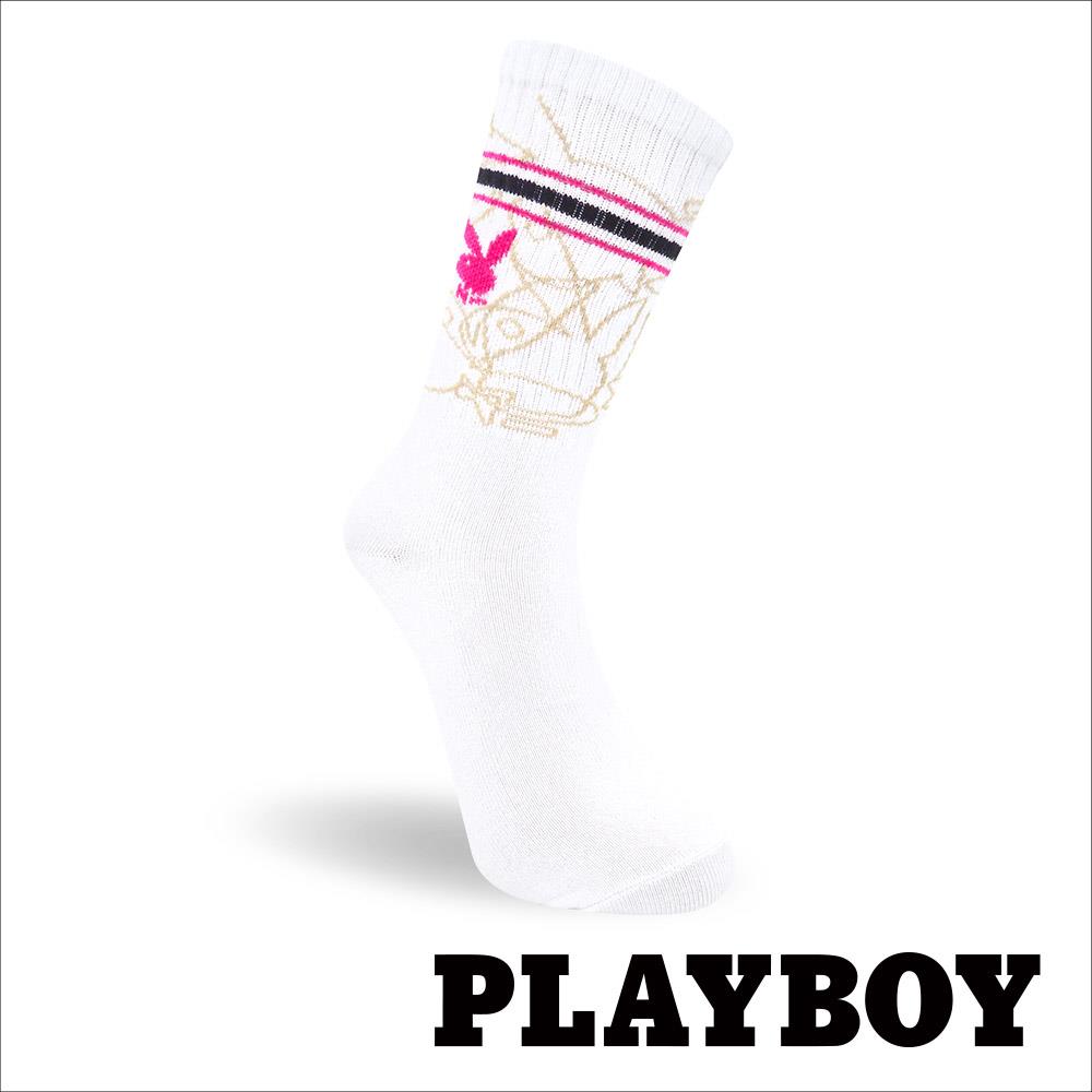 【襪款任選4雙$395 、9雙$750】PLAYBOY 繽紛兔頭女中筒休閒襪-白 (BD4523)