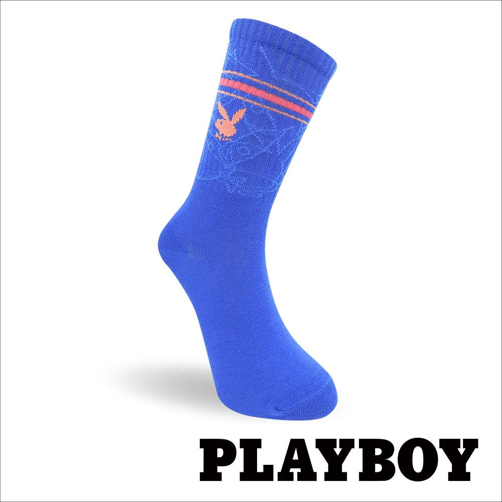 【襪款任選3雙$299 、7雙$588】PLAYBOY 繽紛兔頭女中筒休閒襪-藍 (BD4523)