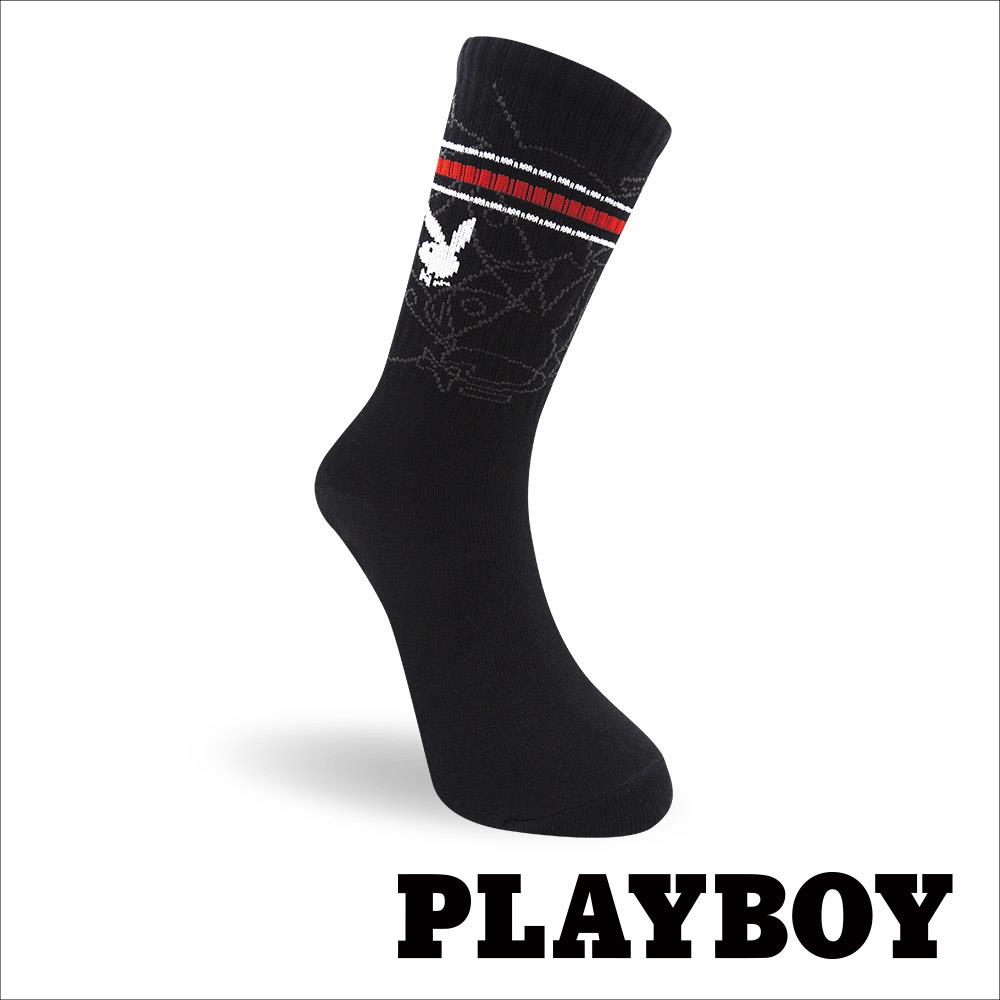 【襪款任選4雙$395 、9雙$750】PLAYBOY 繽紛兔頭女中筒休閒襪-黑 (BD4523)
