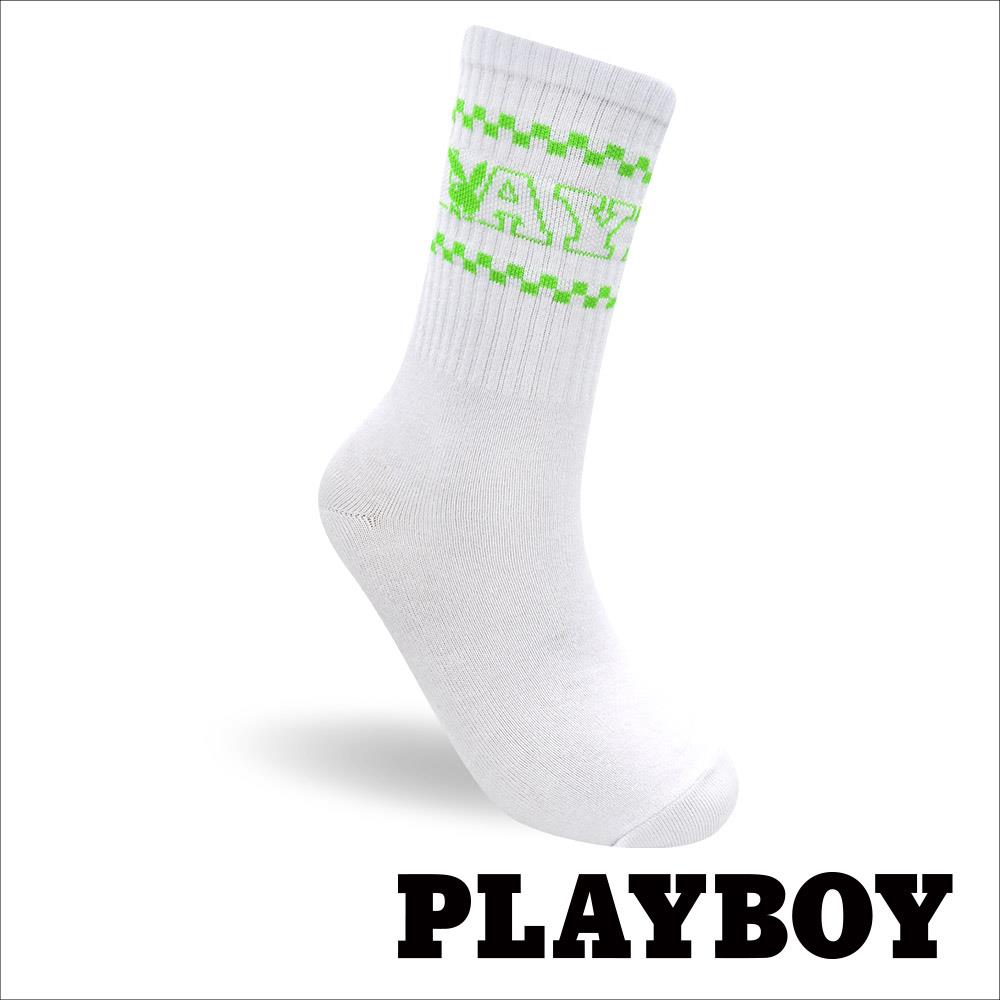 【襪款任選4雙$395 、9雙$750】 PLAYBOY 方格男高筒休閒襪-白(BB3923)
