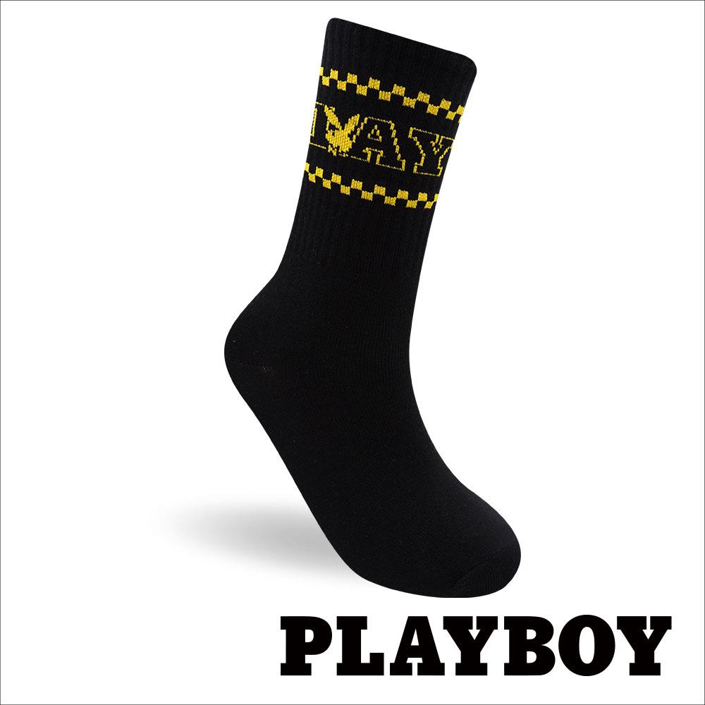 【襪款任選4雙$395 、9雙$750】 PLAYBOY 方格男高筒休閒襪-黑(BB3923)