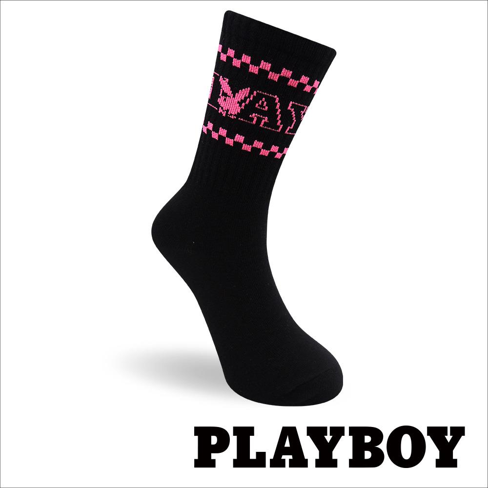 【襪款任選4雙$395 、9雙$750】PLAYBOY 方格女高筒休閒襪-黑 (BD4923)
