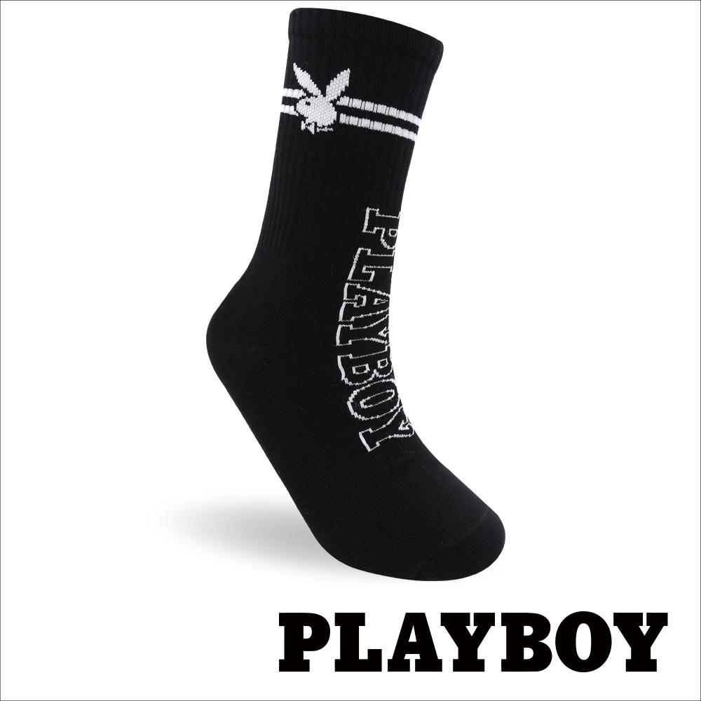 【襪款任選4雙$395 、9雙$750】 PLAYBOY 條紋青春男中筒休閒襪-黑(BB3723)
