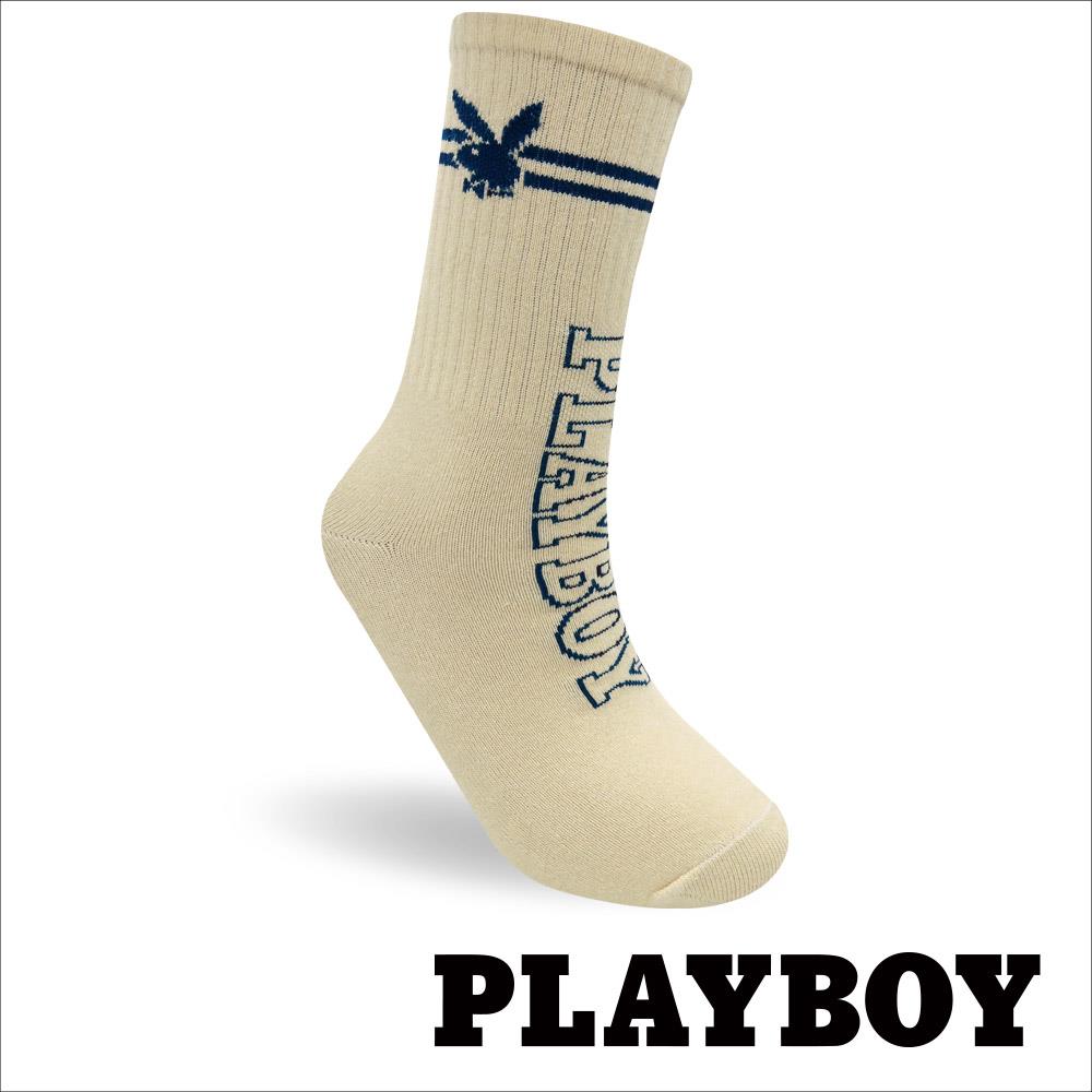 【襪款任選4雙$395 、9雙$750】 PLAYBOY 條紋青春男中筒休閒襪-淡卡其(BB3723)