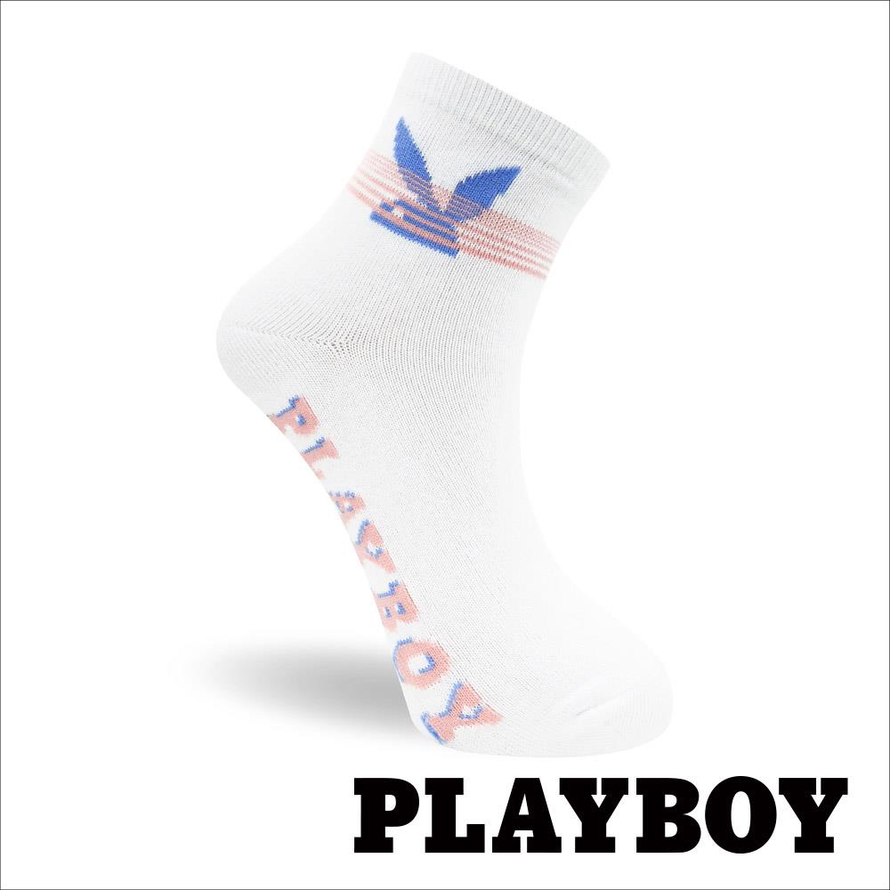 【襪款任選4雙$395 、9雙$750】PLAYBOY 線條兔頭女休閒襪-白 (BY3123)