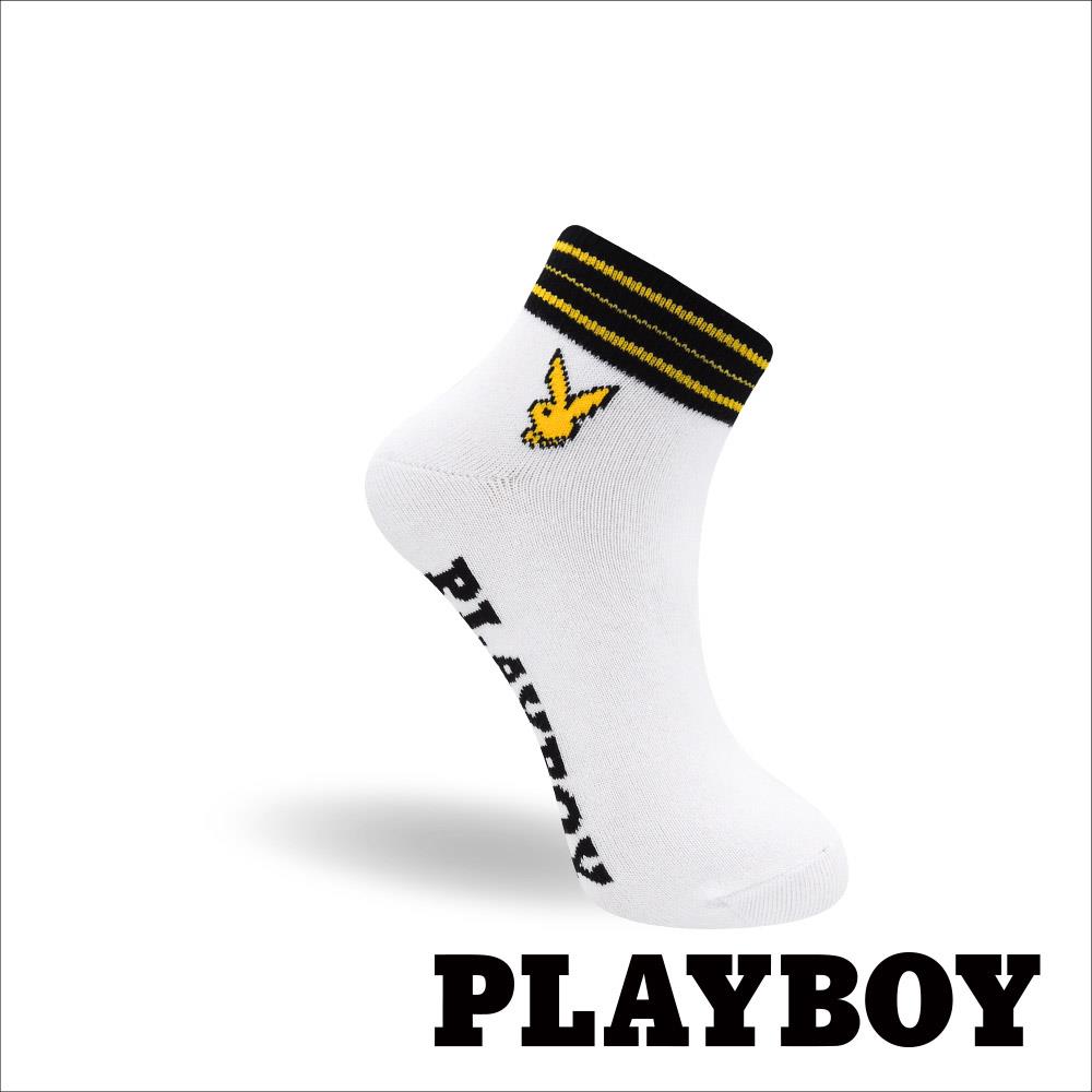 【襪款任選4雙$395 、9雙$750】PLAYBOY 亮彩線性女短襪-白 (BY6623)