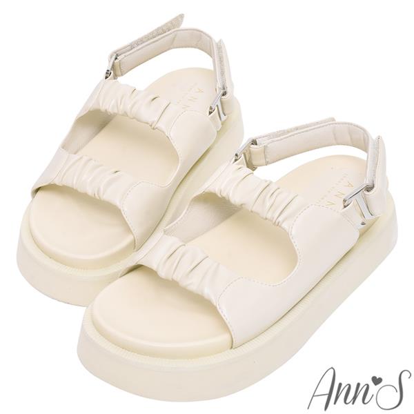 🏖️指定涼鞋專區最高現折$1554🏖️Ann’S二代彈力厚底Plus+質感抓皺皮革可兩穿結涼拖鞋5cm-米白