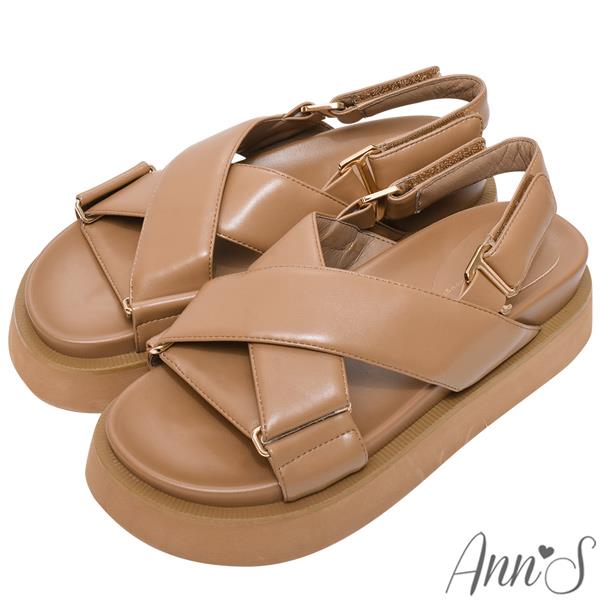 🍎任一雙現折$618🍎Ann’S二代彈力厚底Plus+澎澎交叉可兩穿結涼拖鞋5cm-棕