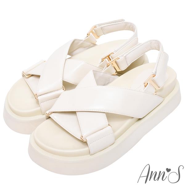 ☀️涼鞋專區滿千折百☀️Ann’S二代彈力厚底Plus+澎澎交叉可兩穿結涼拖鞋5cm-米白