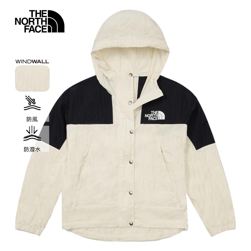 The North Face北面女款米白色防風防潑水下擺抽繩連帽外套｜81RXROU