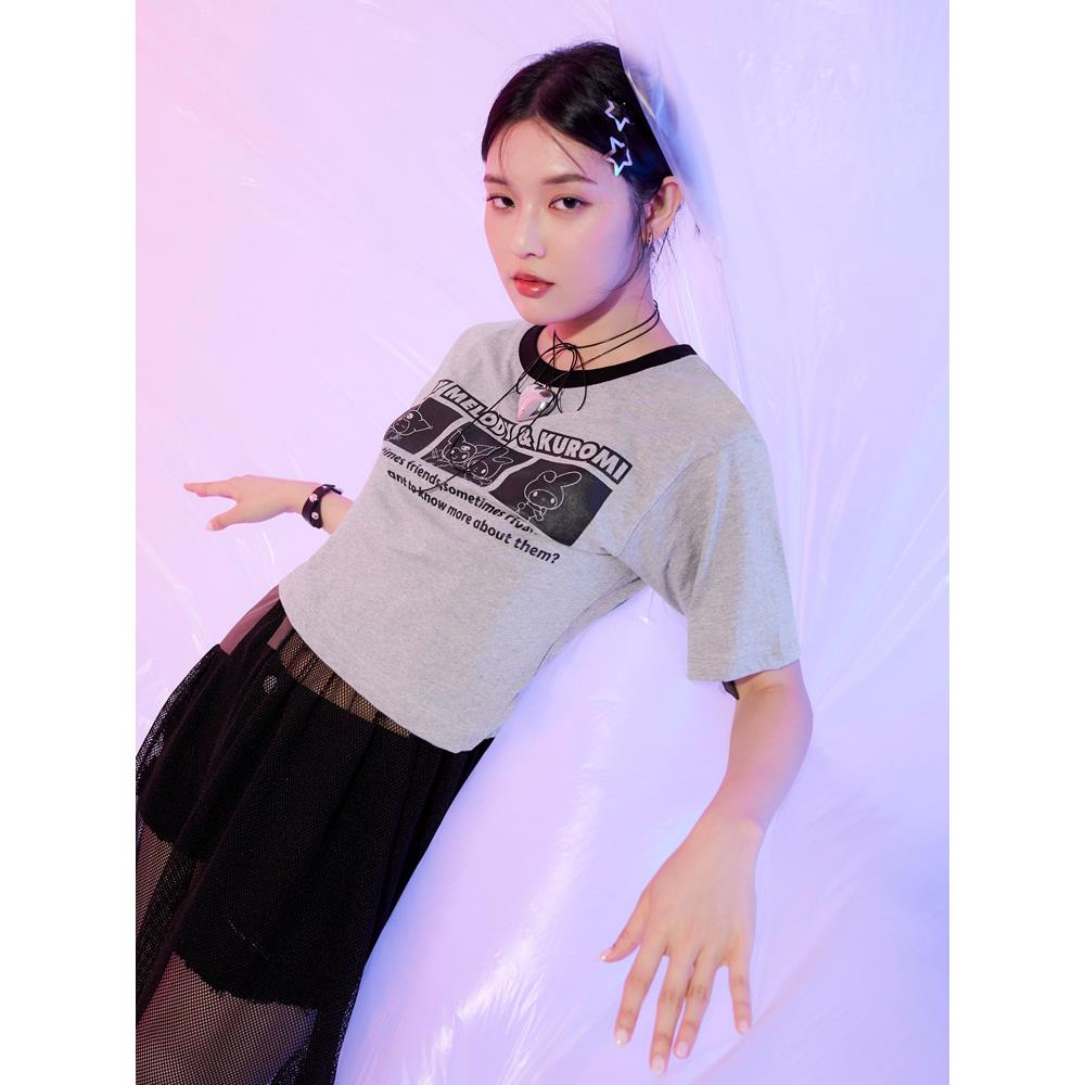 酷洛米美樂蒂．純棉漫畫風三宮格印花短袖上衣