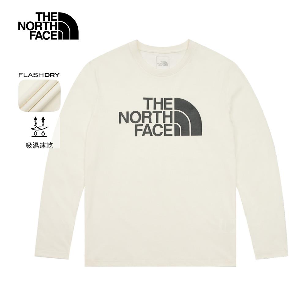 The North Face北面女款米白色吸濕排汗品牌LOGO長袖T恤｜8AKUQLI