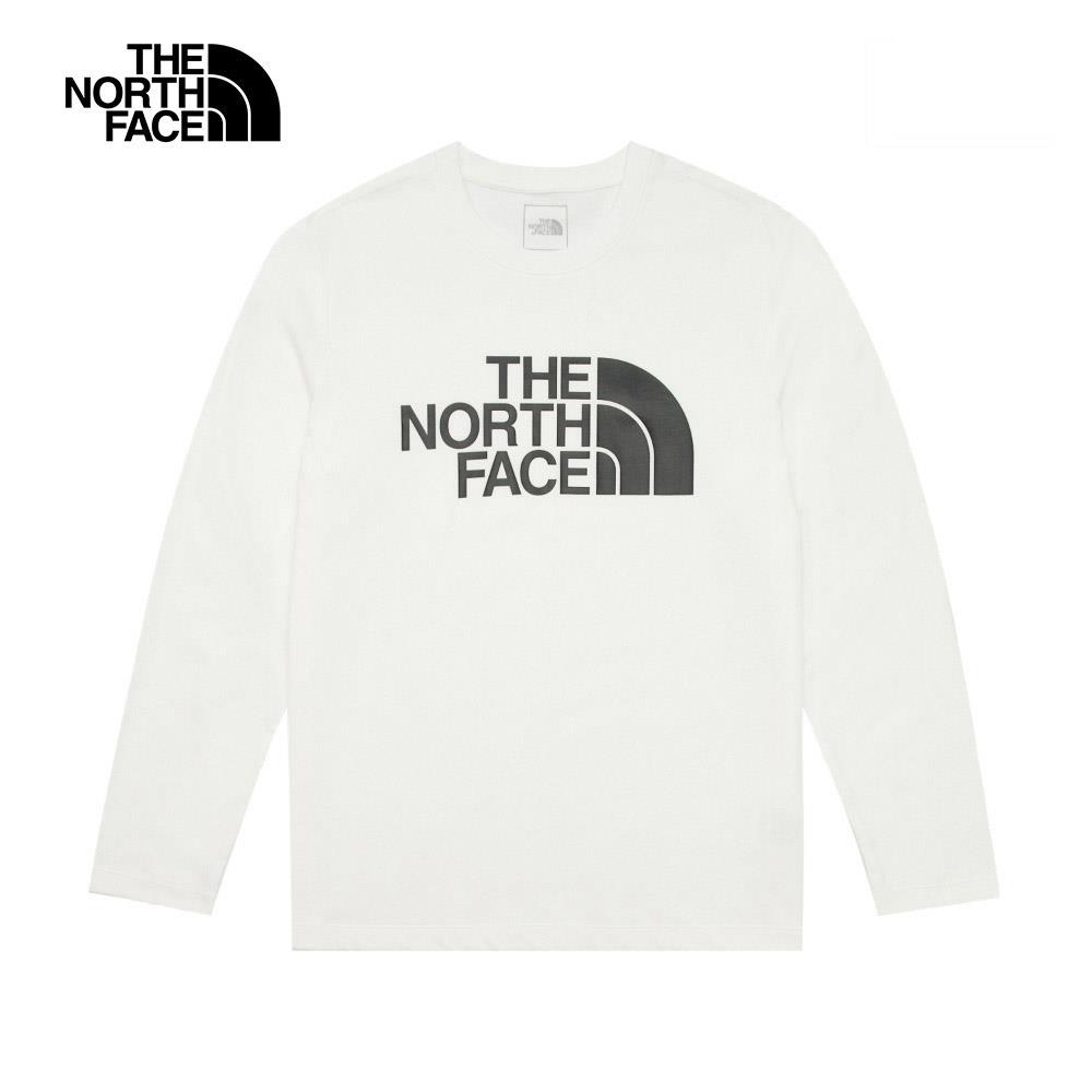 The North Face北面男款白色吸濕排汗品牌LOGO長袖T恤｜8AMJFN4