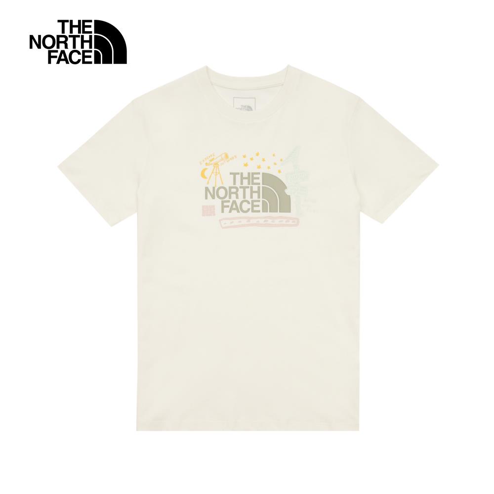 The North Face北面女款米白色純棉舒適透氣胸前趣味印花短袖T恤｜8ASMQLI