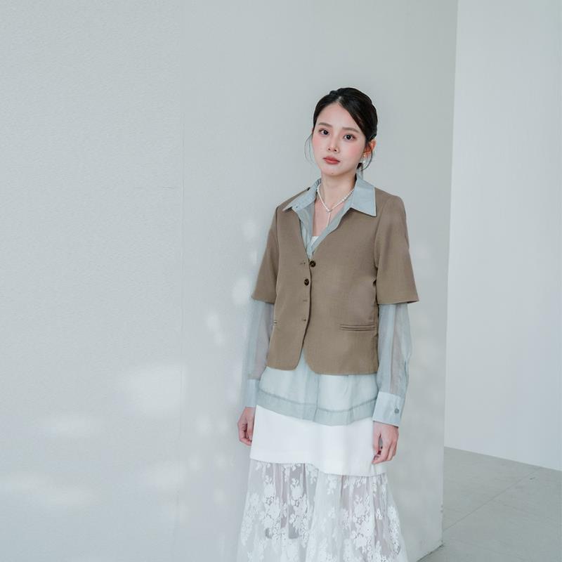現貨★知性氣質！V領排釦內裡短袖西裝外套(共2色，S-XL)0311 【NP1915】