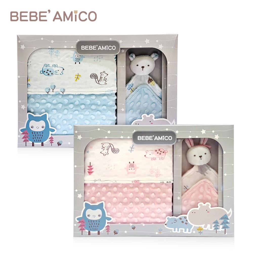 BEBE AMICO-童趣故事(貝貝豆)-四季毯禮盒(+安撫巾)(藍色/粉色)【預購-2/4出貨】