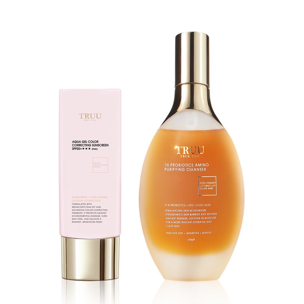 【最美的防曬】高水感亮顏校色防曬乳SPF50+★★★(3色)【陳夢晨．劉璇推薦】+76酵母胺基酸淨膚潔顏露（防滑升級版）【陳夢晨．李佩甄推薦】