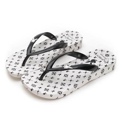 ⚡線上夏特賣 ON SALE｜PLAYBOY 經典logo 滿版印花夾腳拖鞋-白黑(PYT005)