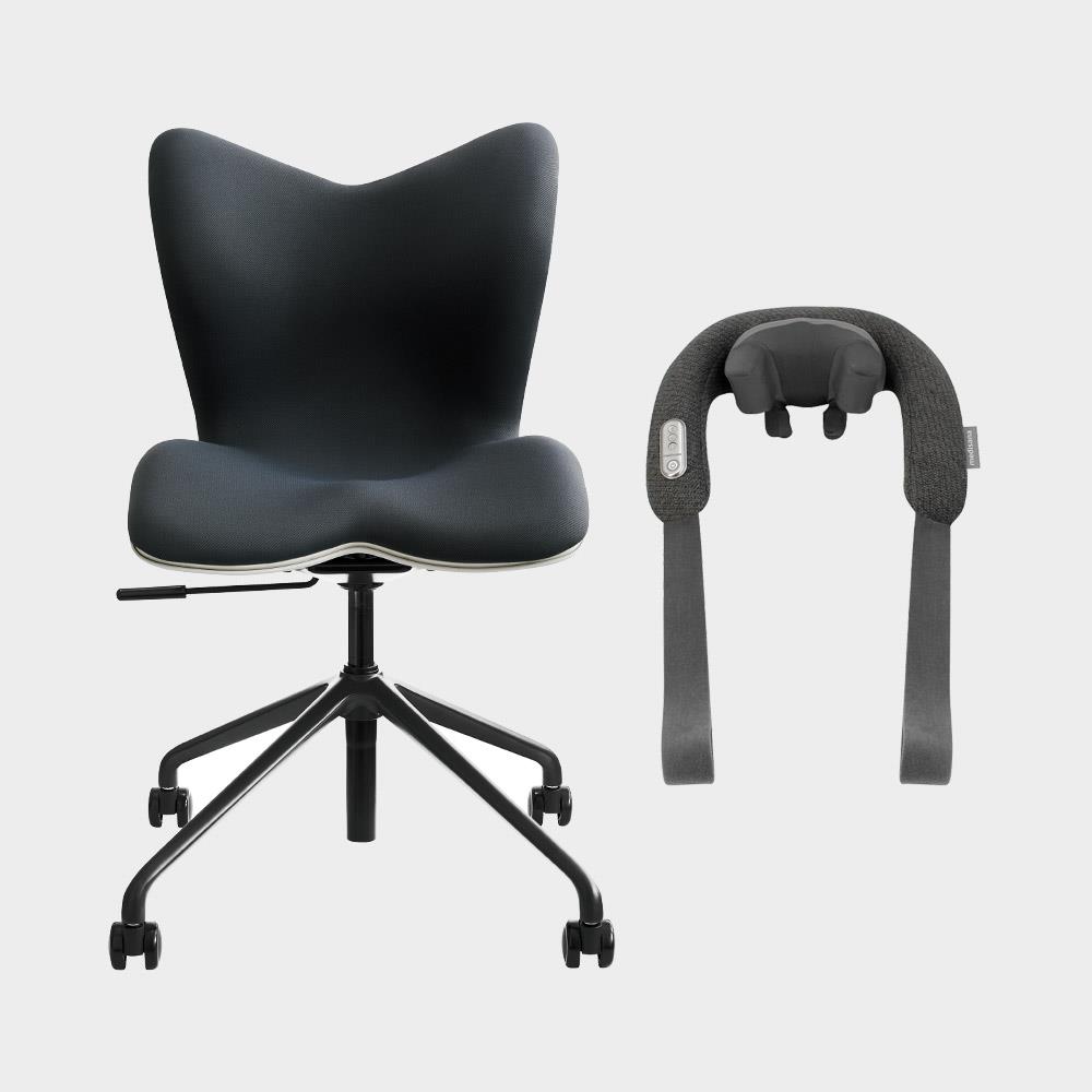 【舒適放鬆組】Style Chair PMC 健康護脊電腦椅 雲感款 沉靜黑+ medisana NM900 六合一無線深捏肩頸按摩器