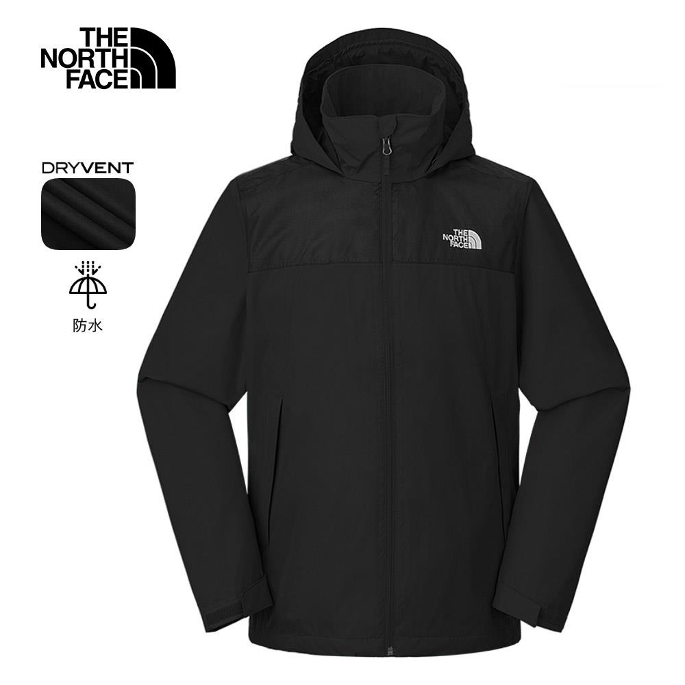 The North Face北面男款黑色防水透氣保暖可調節收納連帽衝鋒衣｜88FR4H0