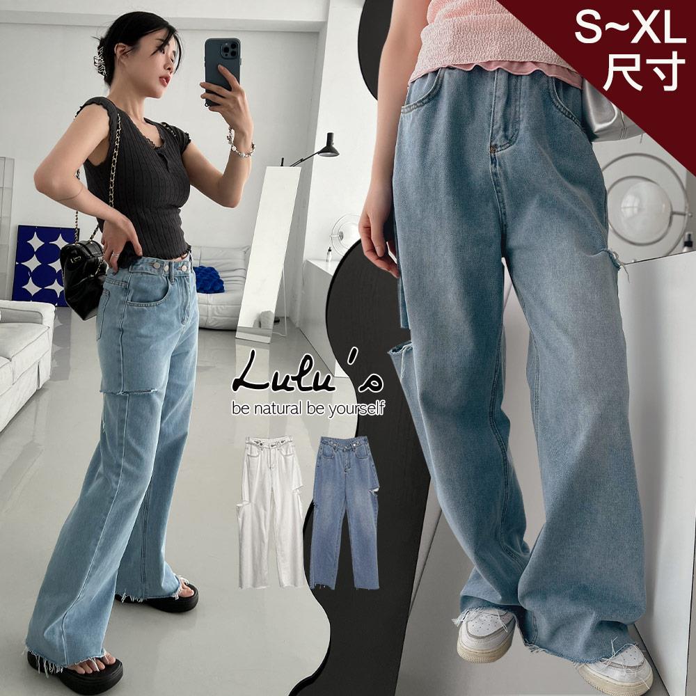 現貨66折/小野馬level up割破牛仔寬褲S-XL２色【A04240112】
