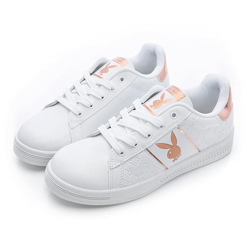 ⚡夏季應援 BIG SALE｜PLAYBOY iconic 經典圖紋兔兔小白鞋-白玫瑰金(PY0607)