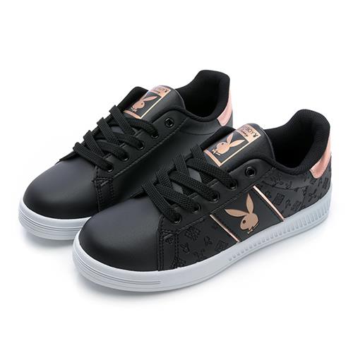 ⚡夏季應援 BIG SALE｜PLAYBOY iconic 經典圖紋兔兔小白鞋-黑玫瑰金(PY0607)