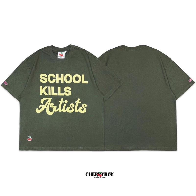 CHERRYBOY CB24008-GN SLOGAN V1 TEE 美式圖像 寬鬆落肩 短T (灰綠色)