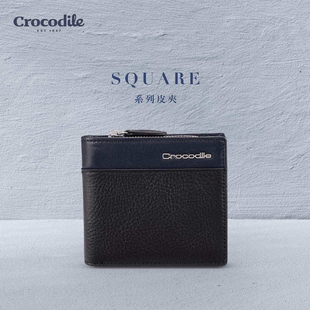 男錢包 男生短夾推薦 釦式L型短夾 送禮推薦 10卡拉鍊 植鞣皮革 Square2.0系列-0103-11603-夜幕藍黑-新品上市-Crocodile 鱷魚皮件