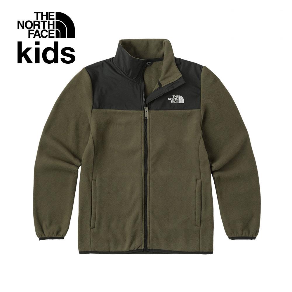 The North Face北面兒童綠黑拼接品牌刺繡LOGO立領抓絨外套｜8DNA21L