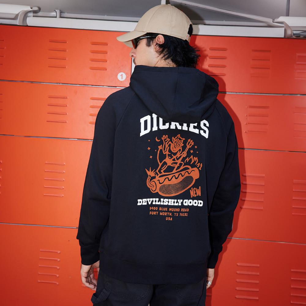 Dickies男款黑色背部趣味惡魔圖案印花休閒連帽大學T|DK0A87FEBLK