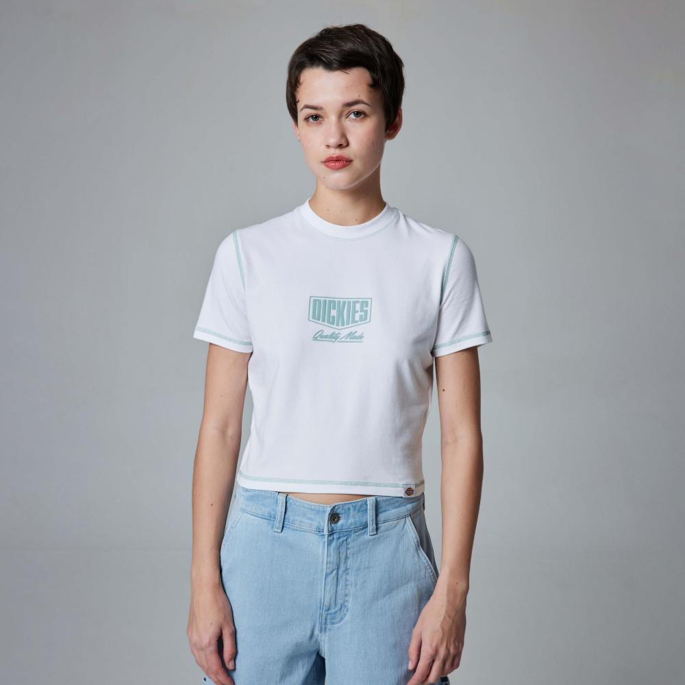 Dickies女款白色撞色縫線胸前品牌Logo設計舒適短袖T恤|DK0A863J0WH