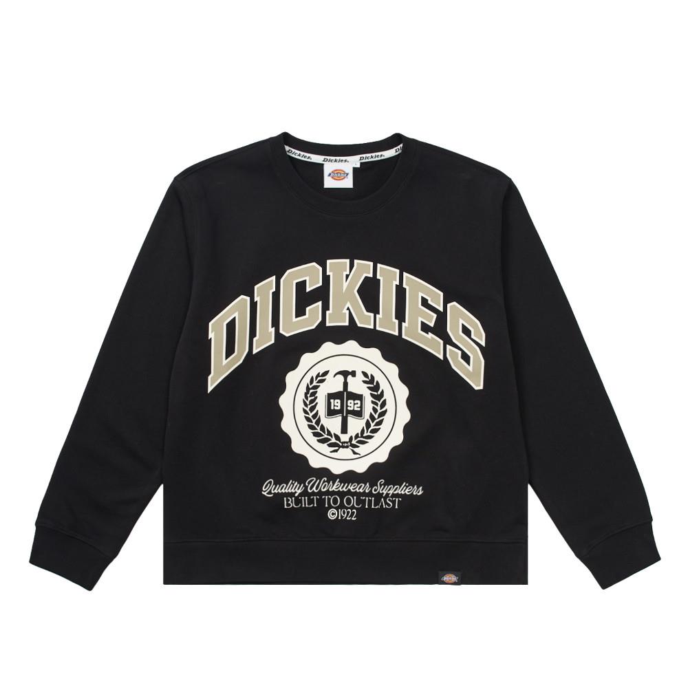 Dickies女款黑色胸前大尺寸印花舒適柔軟長袖休閒大學T|DK0A868PBLK