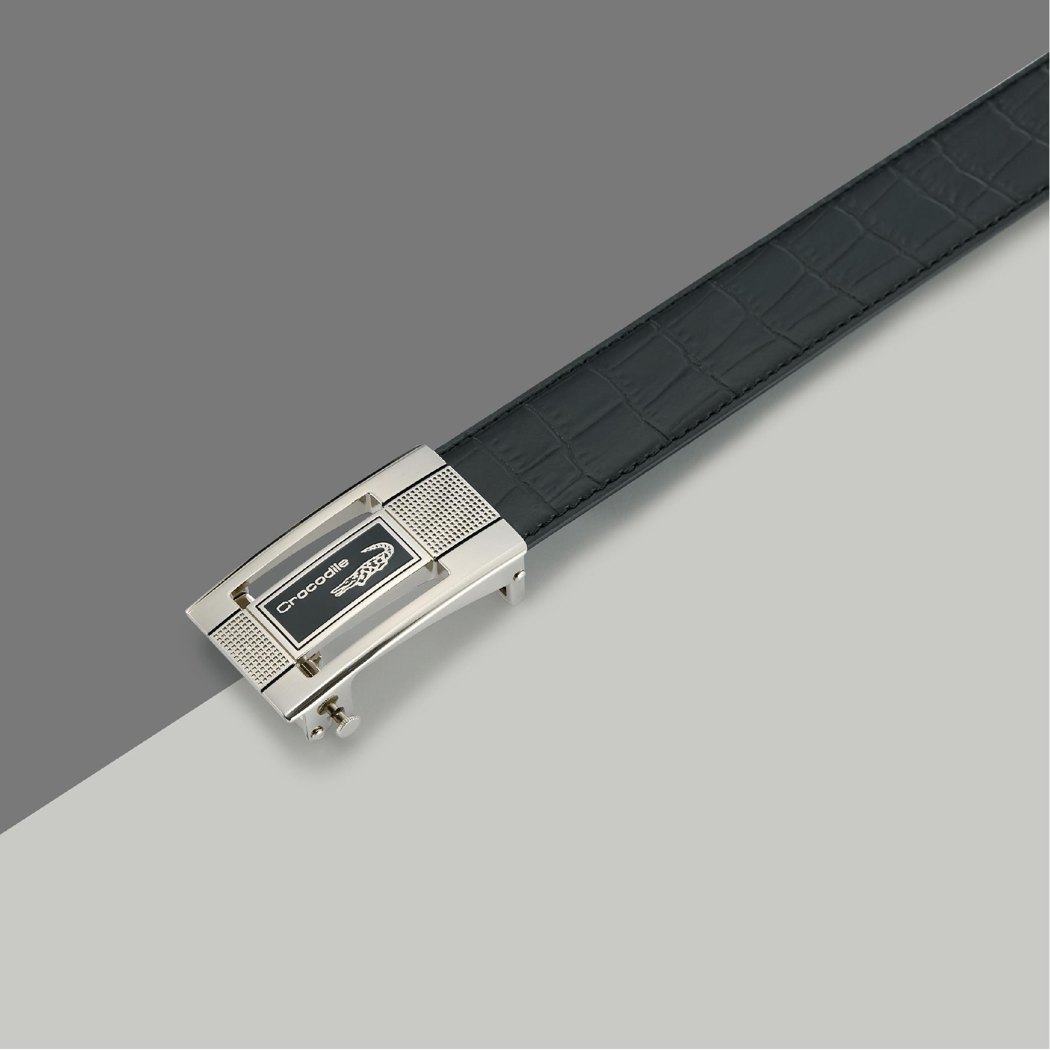 自動扣皮帶 男皮帶推薦 男生禮物首選 義大利植鞣 鱷魚壓紋皮革-32MM-0101-42025-黑色-Crocodile 鱷魚皮件