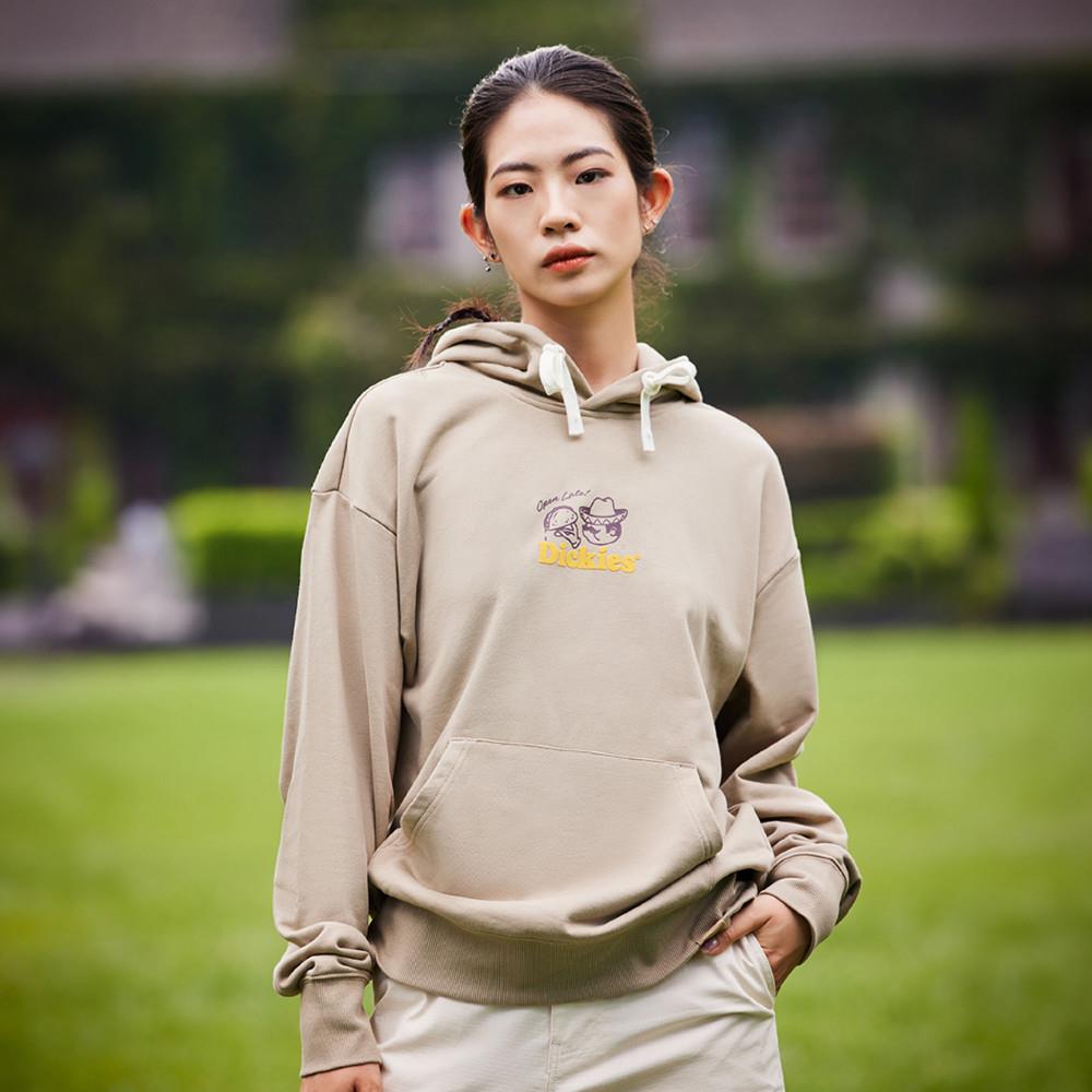 Dickies男款沙色背部趣味大圖案印花休閒連帽大學T|DK0A87KZCH1