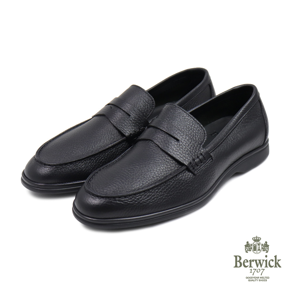 【Berwick】西班牙原廠荔枝紋便士樂福鞋 黑色(B5371-BL)
