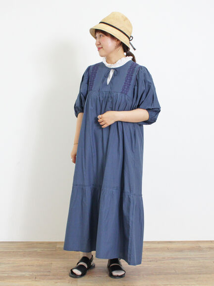 領口綁結圖案刺繡連身洋裝(FB46L0H1480) - Samansa Mos2