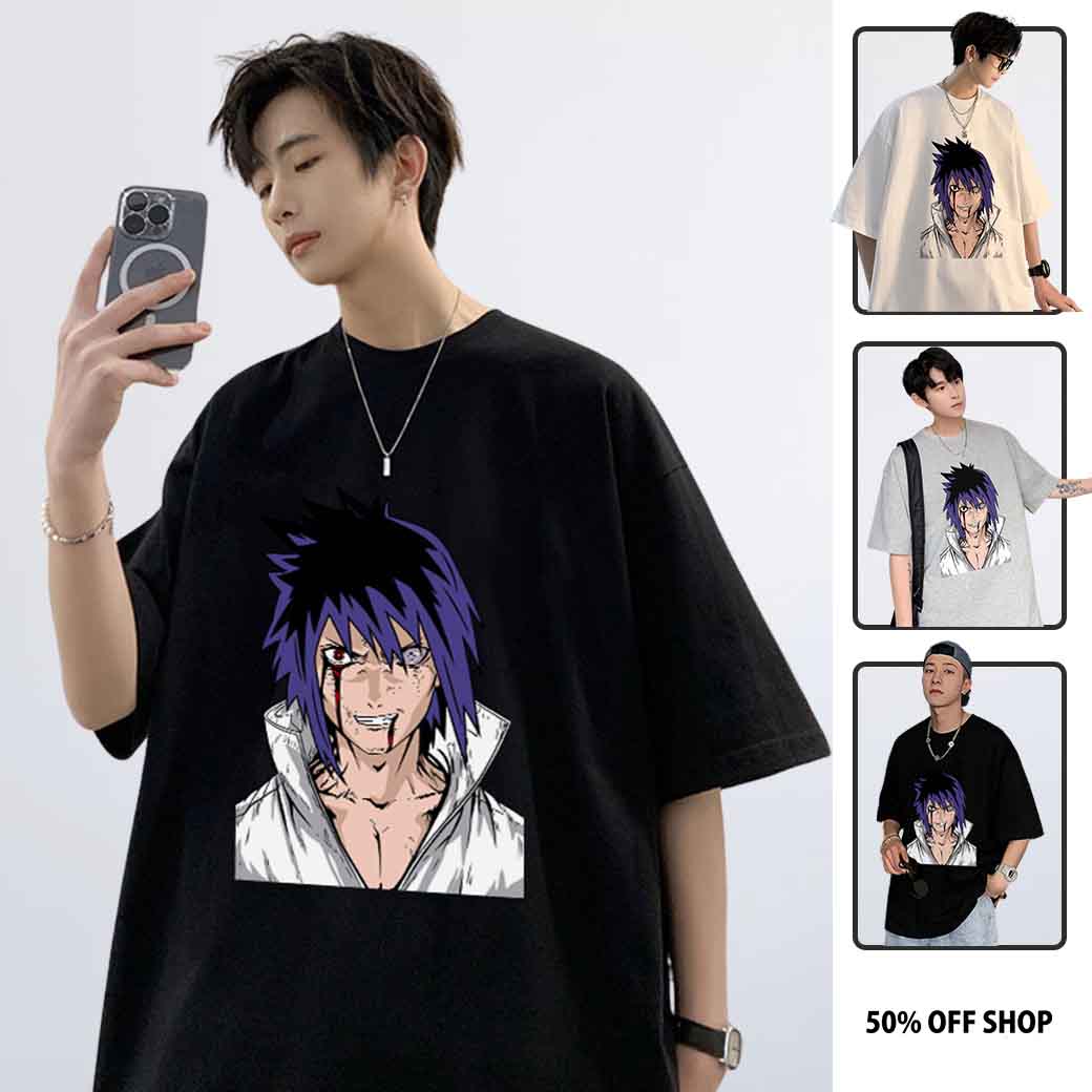 #現貨 開啟萬花筒寫輪眼的佐助 火影忍者 純棉落肩短TEE 男女短T 台灣獨家自訂款_0
